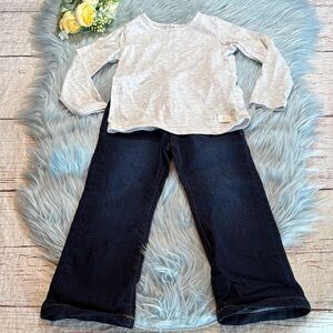 7 For All Mankind Gray Long Sleeve Top and Dark Blue Flare Jeans Set sz 3T
